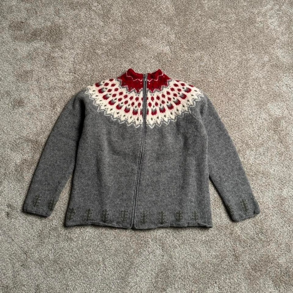 GREY &‎ RED VINTAGE KNIT SWEATER JACKET